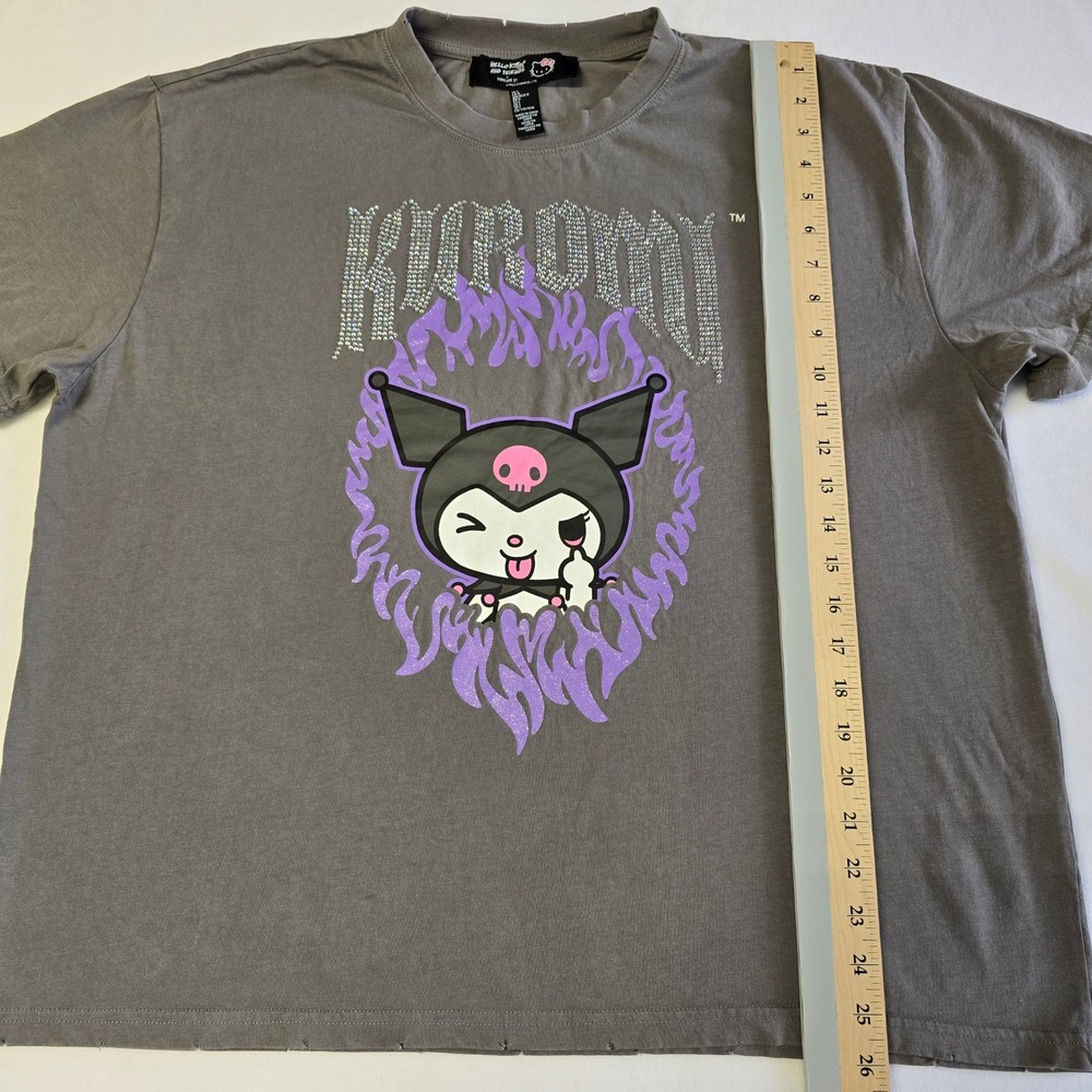 Forever 21 Sanrio Kuromi Graphic T-Shirt Grey Rhinestone Glitter Womens Large - Picture 8 of 8